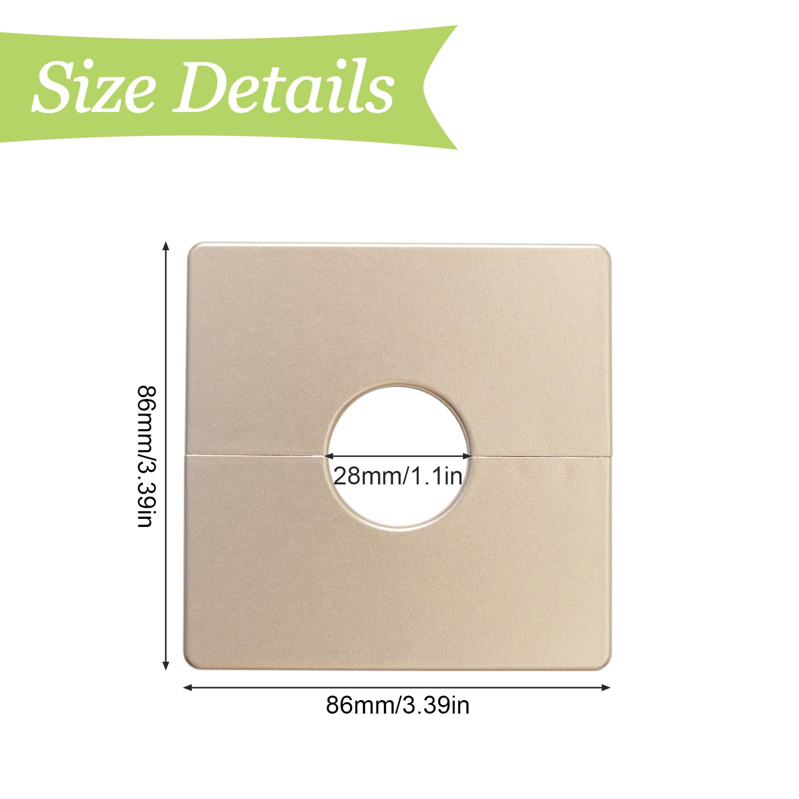 Cubiertas de tubo de pared UFURMATE, 2 piezas de placas de escudo cuadradas de plástico autoadhesivas, cubiertas de tubo de ducha decorativas, diámetro interior 28mm/1.1 pulgadas (dorado)
