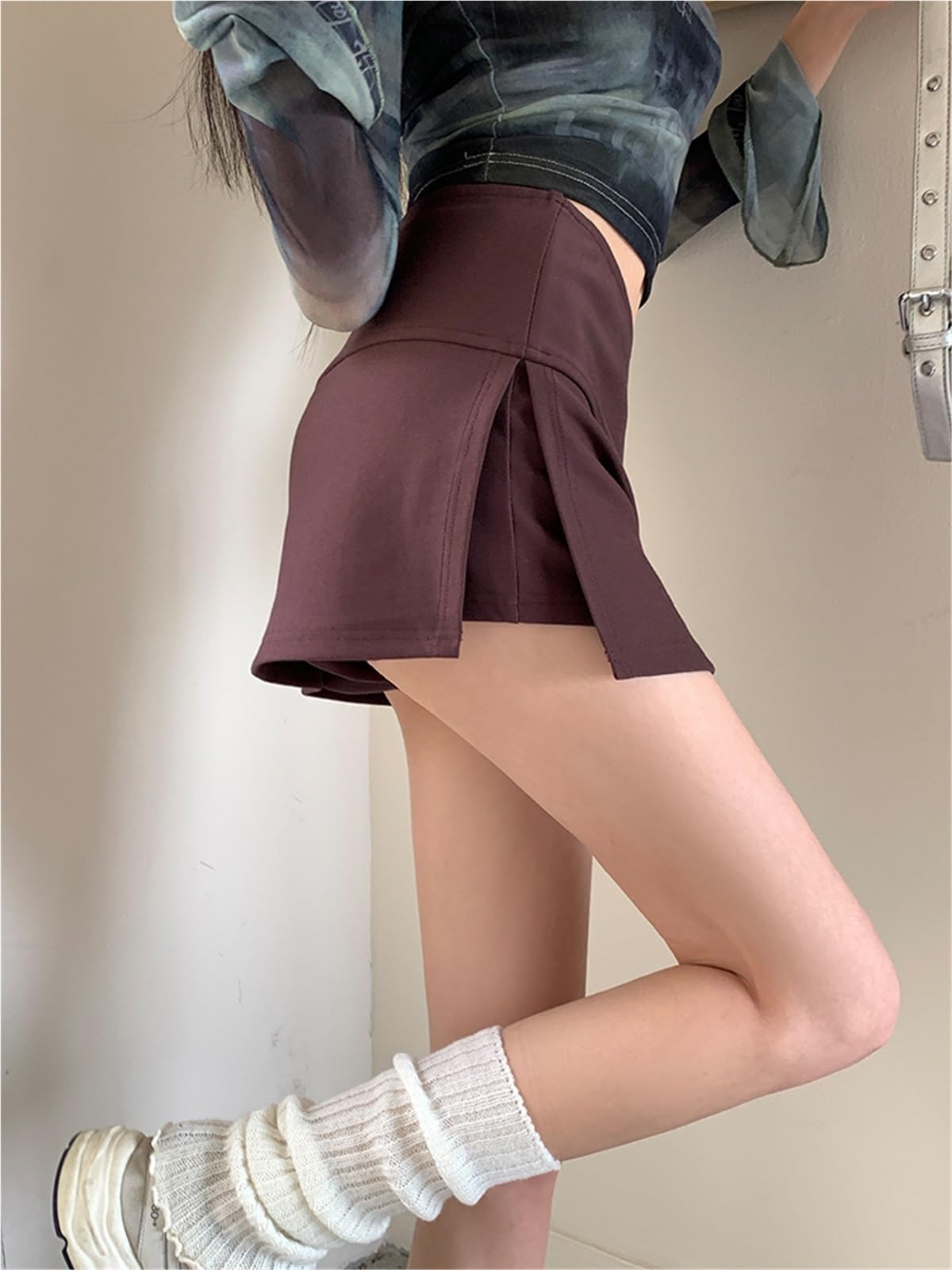 A-Linien-Minirock aus Polyester for Damen | Mehrfarbig, mehrere Größen, Yoga, Fitnessstudio, Laufen, Tennis: seitlicher Schlitz, niedrige Taille, A-Linie