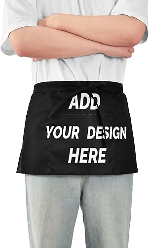 Miniatura 2 de FASHON&FASCIN Delantales personalizados para mujeres y hombres, delantales de camarera personalizados con 3 bolsillos para camareras medio delantal
