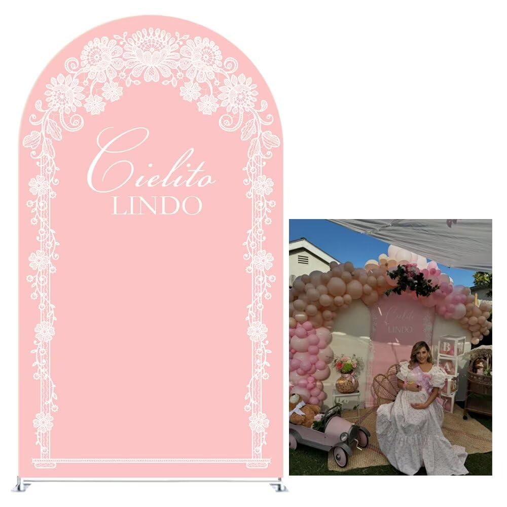 Iydamc Pink Arched Stretchy Fabric Covers Mexican First Fiesta Theme Arch Stand Backdrop Covers for Birthday Baptismx Baby Shower Party Decorations