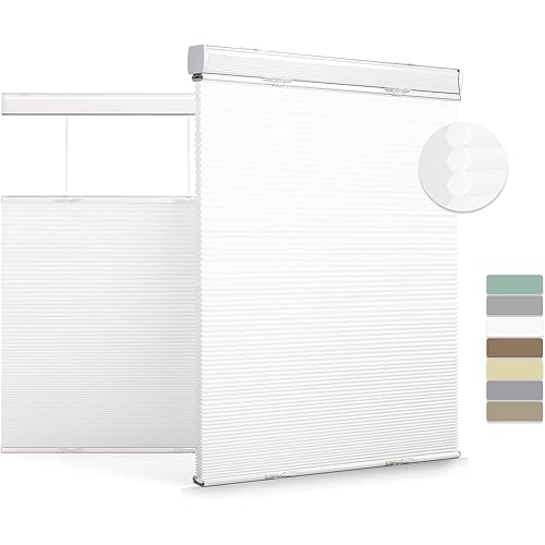 Boolegon Top Down and Bottom Up Cellular Shades for Windows Light Filtering Cordless Honeycomb Blinds Thermal Insulated Custom Cut to Size,White,32" W x 36" H
