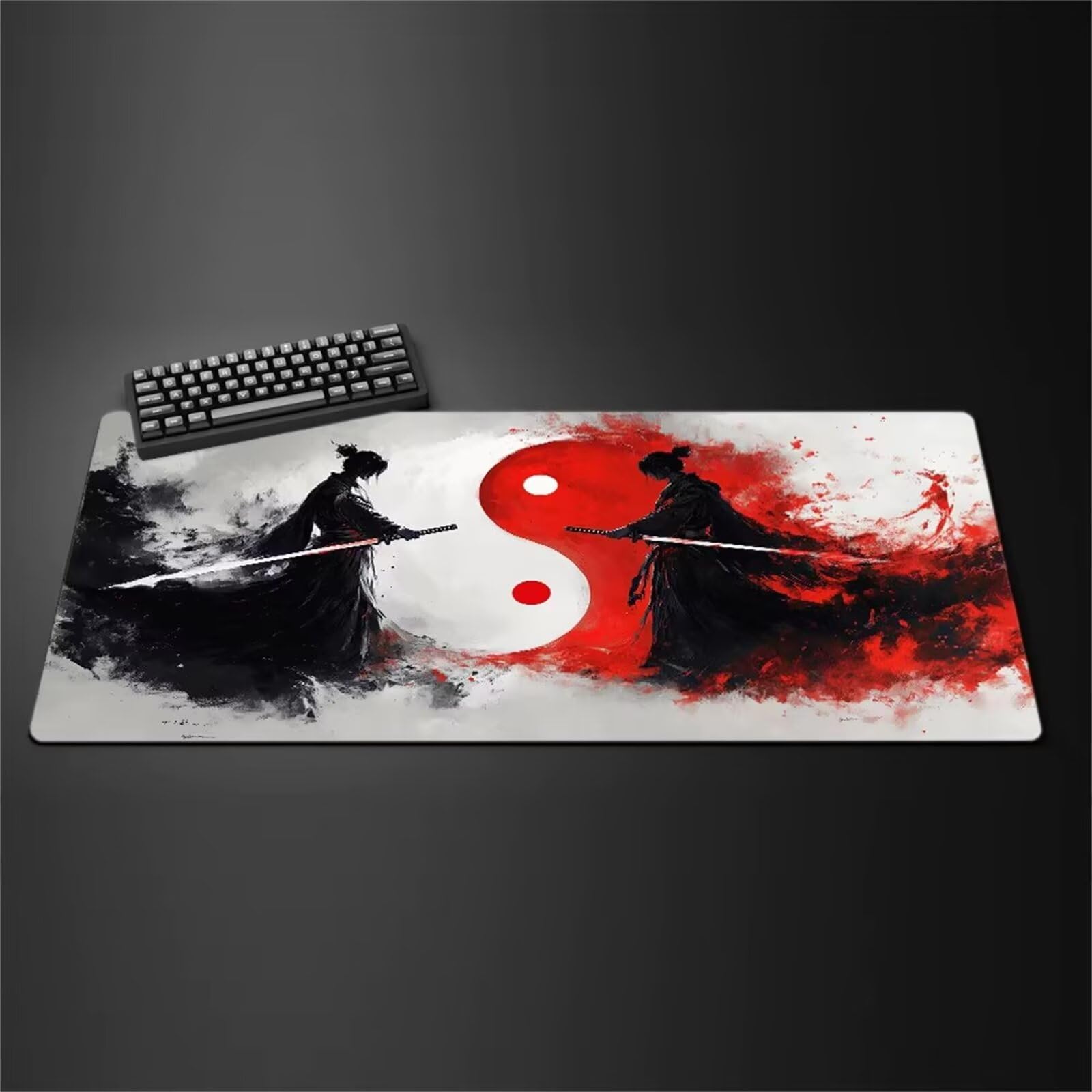Gaming Mauspad Yin Yang Samurai, Mauspads XXL 1200x600x2 mm, Tischunterlage Large Size mit rutschfeste Gummibasis Mousepad Groß für PC, Office, Laptop