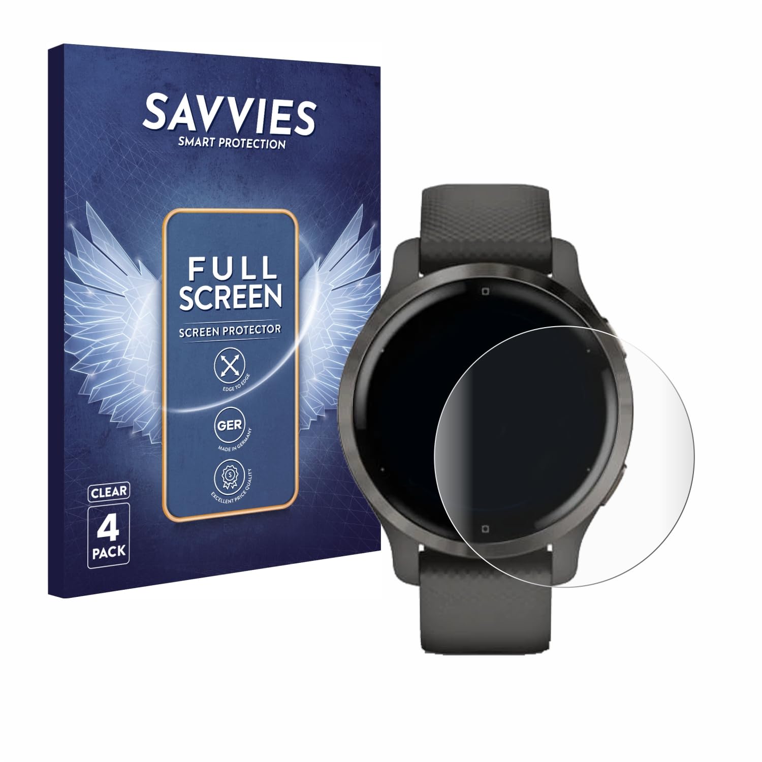 Savvies 4X Full-Screen Protection Film for Garmin Venu 2S Full Cover Screen Protector 3D Curved [Edge to Edge, Scratch Proof, Ultra Clear]