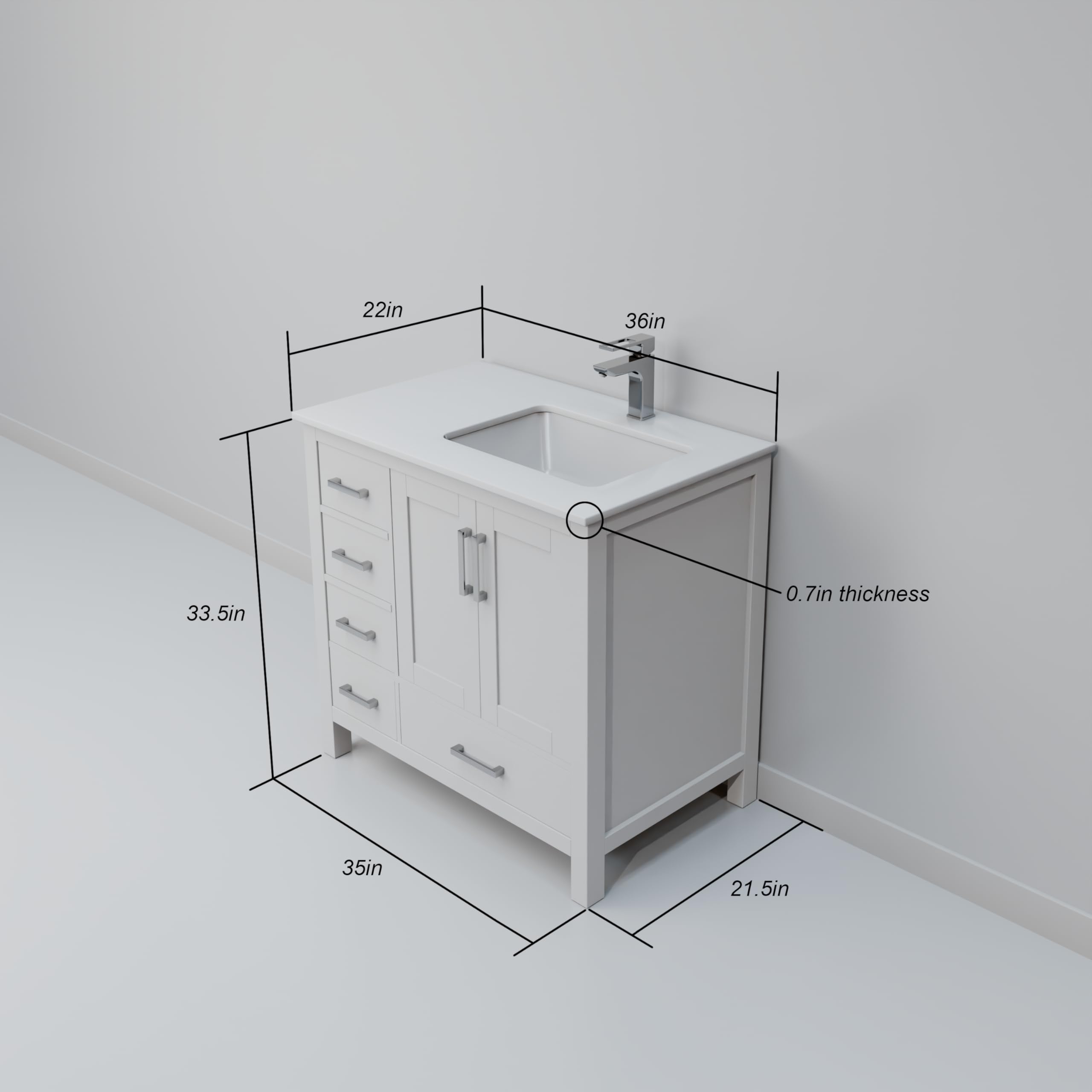 Lexora Jacques 36 in. W x 22 in. D Right Offset White Bath