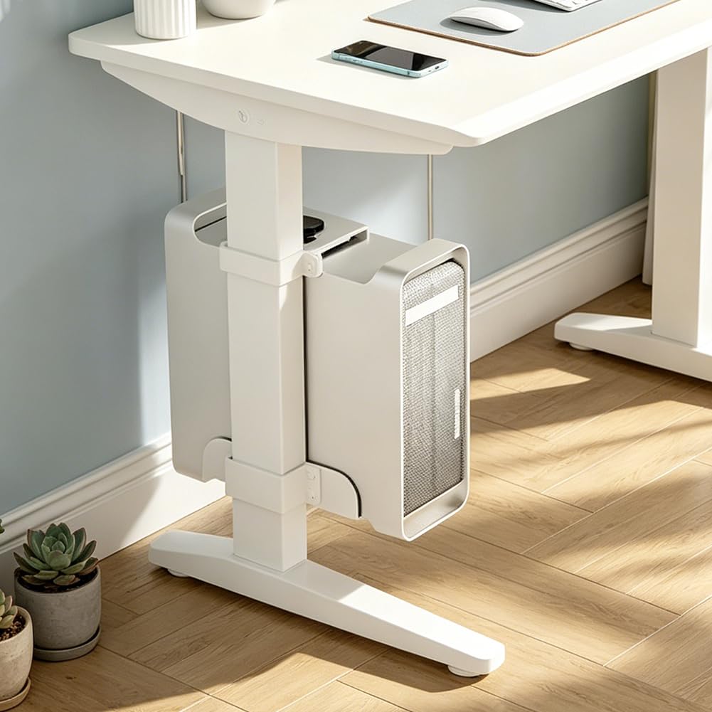 Supporto per PC sotto scrivania, supporto per computer senza foratura, portata 18 kg, supporto per computer da scrivania regolabile (65 x 45 mm) (bianco)