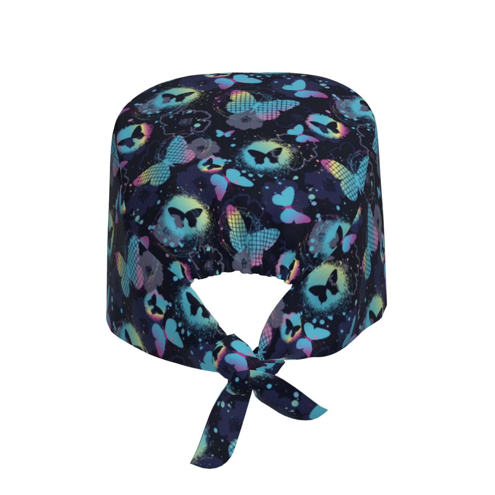 Kuilepa Blue Butterfly Print Working Caps With Sweatband Adjustable Working Hats Elastic Scrub Hats Nurse Scrub Cap