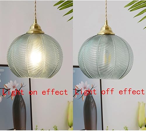 Miniatura 4 de Luces colgantes de cristal de cúpula vintage, lámpara colgante moderna de globo verde de mediados de siglo, cable ajustable de latón cepillado