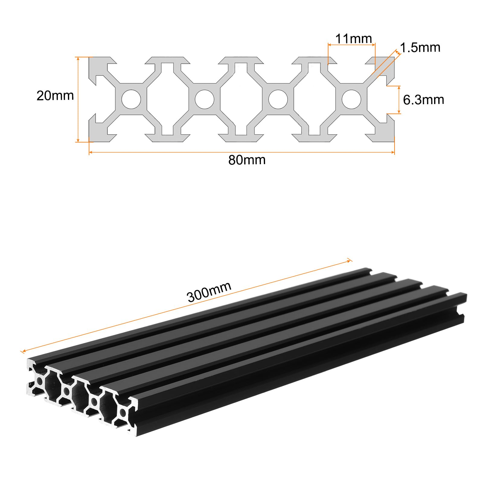 QUARKZMAN Profilo Di Estruzione Alluminio V Slot 2080 Standard Europeo 300mm X 80mm Anodizzato Nero Guida Lineare Per Cornici Di Stampa 3D CNC Fai Da Te