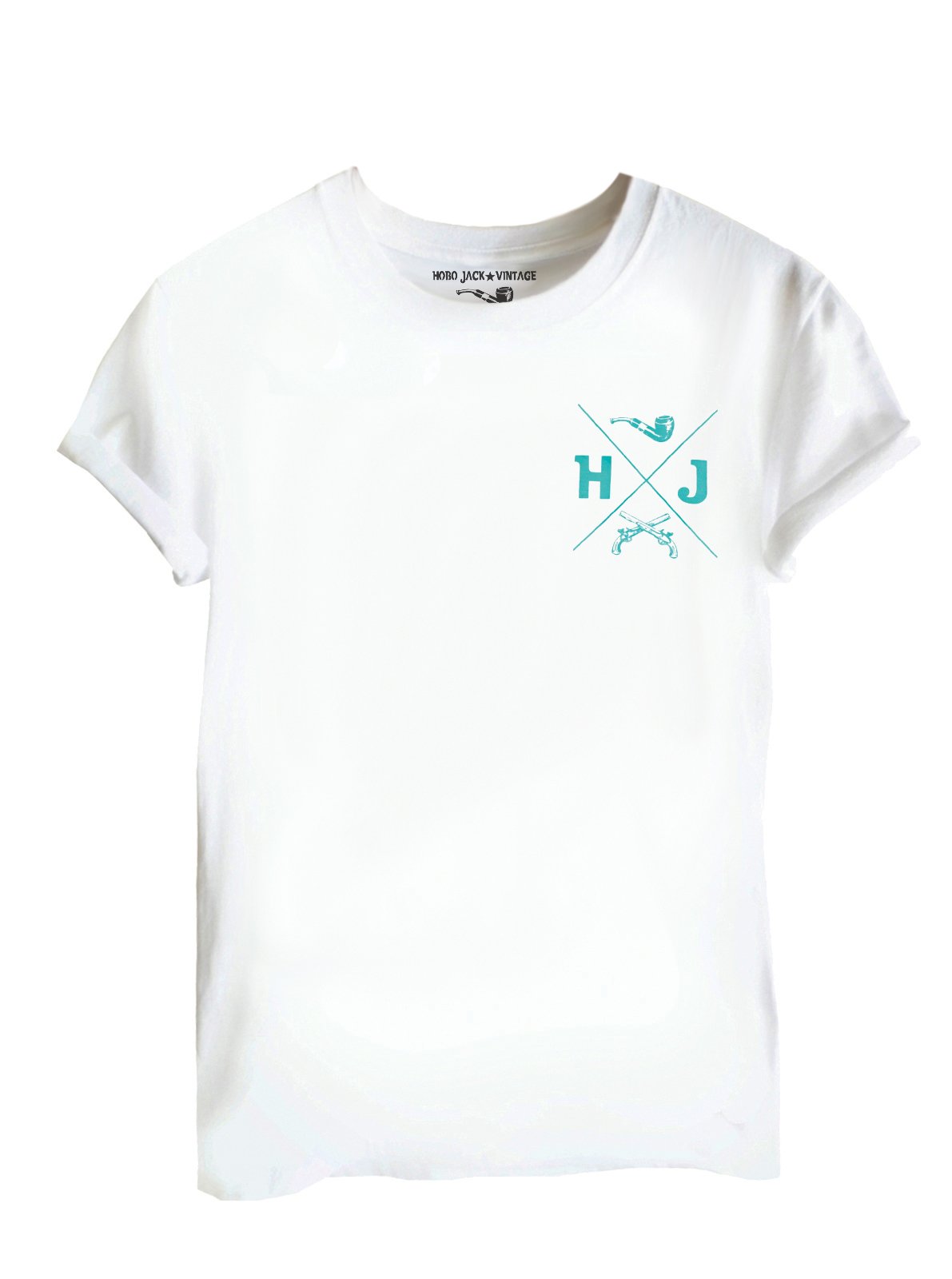 Hobo Jack Men's White - Hj Marine Green Crest - Tee - Tshirt (Medium)