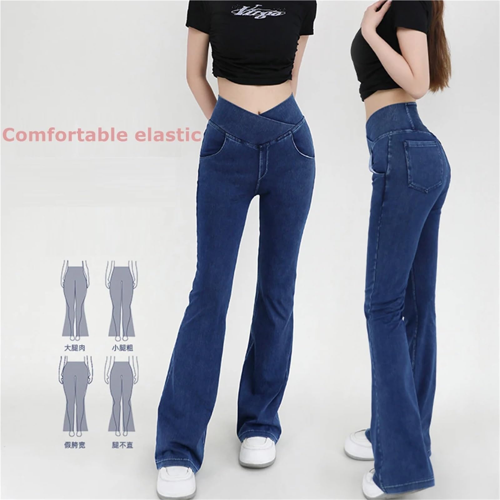 Jeans Casual da Donna, Abbigliamento Sportivo, Pantaloni a Zampa d'elefante, Vita Alta, Leggings Svasati Yoga, Denim Elasticizzato in 4 direzioni, Fitness, Allenamento, Sport