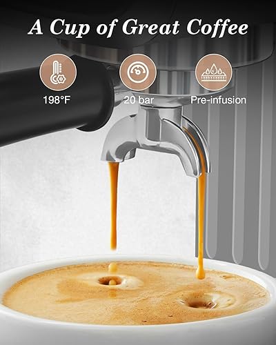 Miniatura 3 de Máquinas de café expreso de 20 barras con pantalla táctil LED, temperatura ajustable (185  203 F) Temporización (25  60 s), cafetera compacta de
