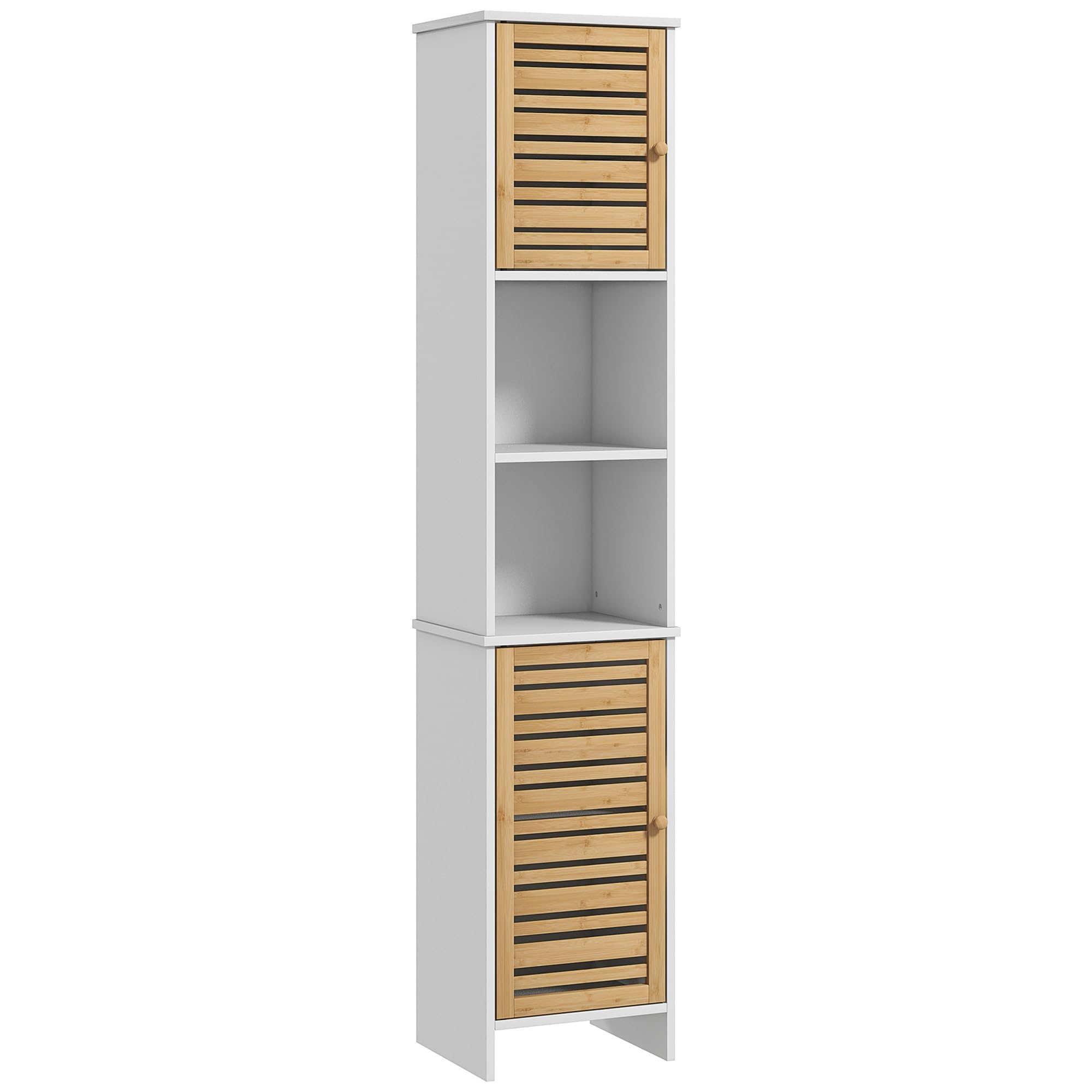 Meuble Colonne HOMCOM Rangement Salle De Bain Bicolore Dim. 30L X 32l X 172H Cm 2 Placards Avec étagère Réglable + 2 Niches - Maison