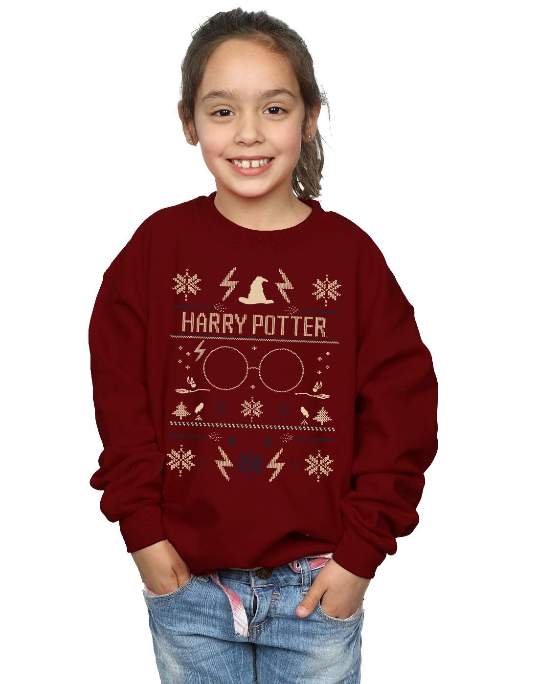 Harry Potter Girls Christmas Pattern Sweatshirt Burgundy 7-8 Years