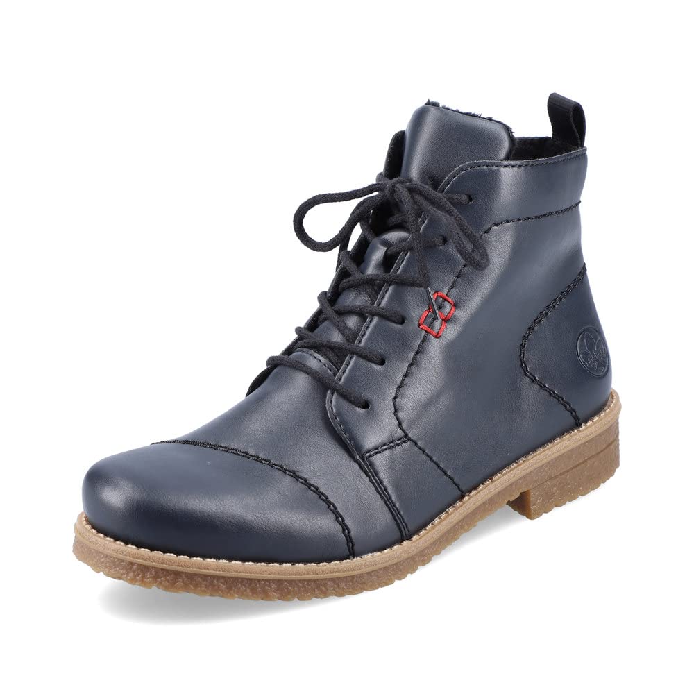 Rieker Schnürstiefeletten 73500 – Ocean (Ozean), Lederimitat, Blockabsatz, 36 EU