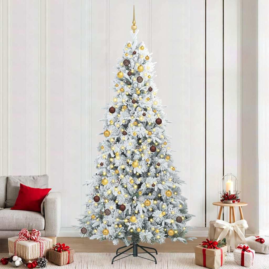 vidaXL Albero di Natale Artificiale con Rami Pieghevoli Bianco 240 cm, Albero di Natale a forma di cono, decorazione resistente, luci festive con stringa bianca calda