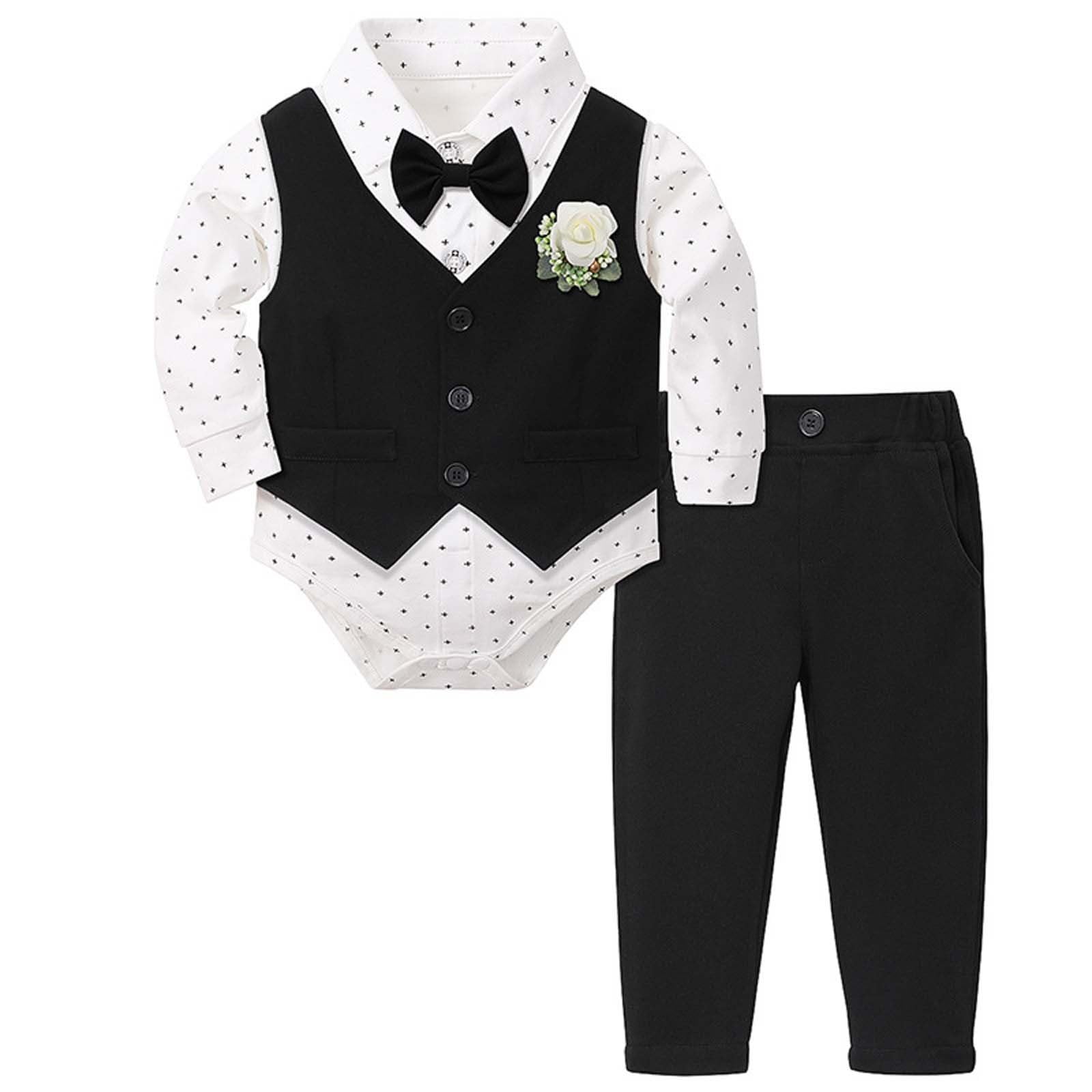 Set smoking per neonato, completo di camicia, gilet e pantaloni, elegante per cerimonie.