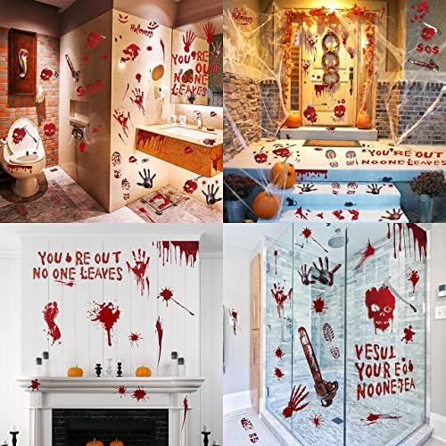 Halloween Window Stickers-Halloween Bloody Hands Window Stickers Reusable Halloween Window Decals Decorations Removable,10 Sheets Double Sided Scary Halloween Window Clings PVC Static for Glass,Mirror