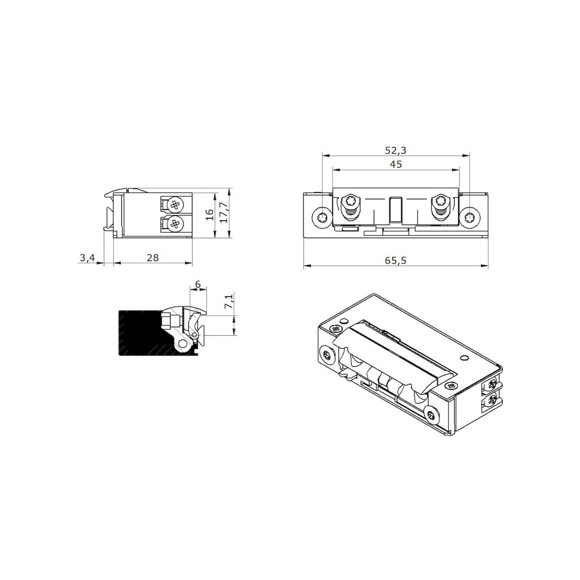 Apriporta 5U3X10, 9-24 V, m. mech.sblocco e bloccaggio, senza lamiera di chiusura