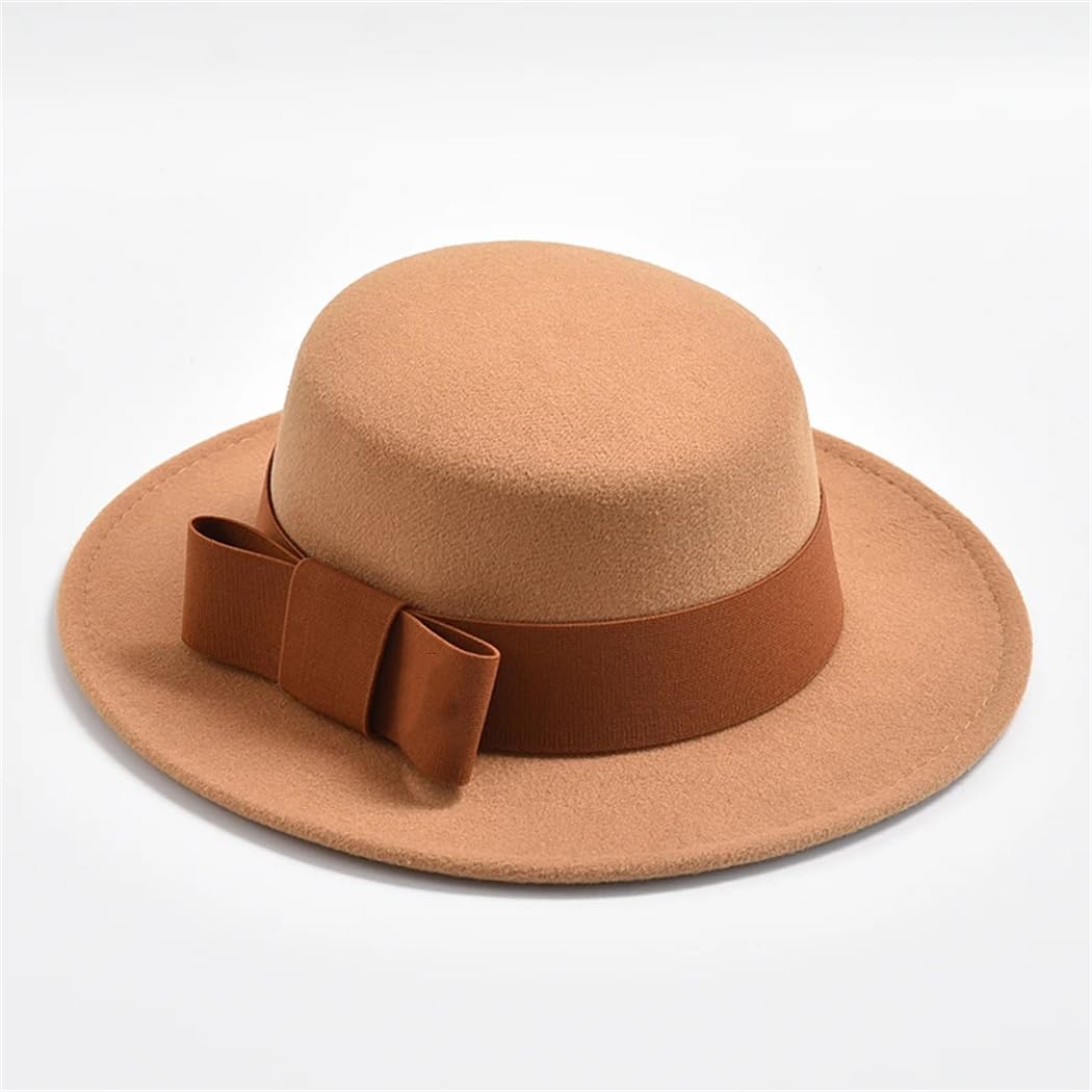 Cappello Fedora da donna, elegante, formale, per matrimonio, decorazione da chiesa, cappello piatto con fiocco per feste e jazz
