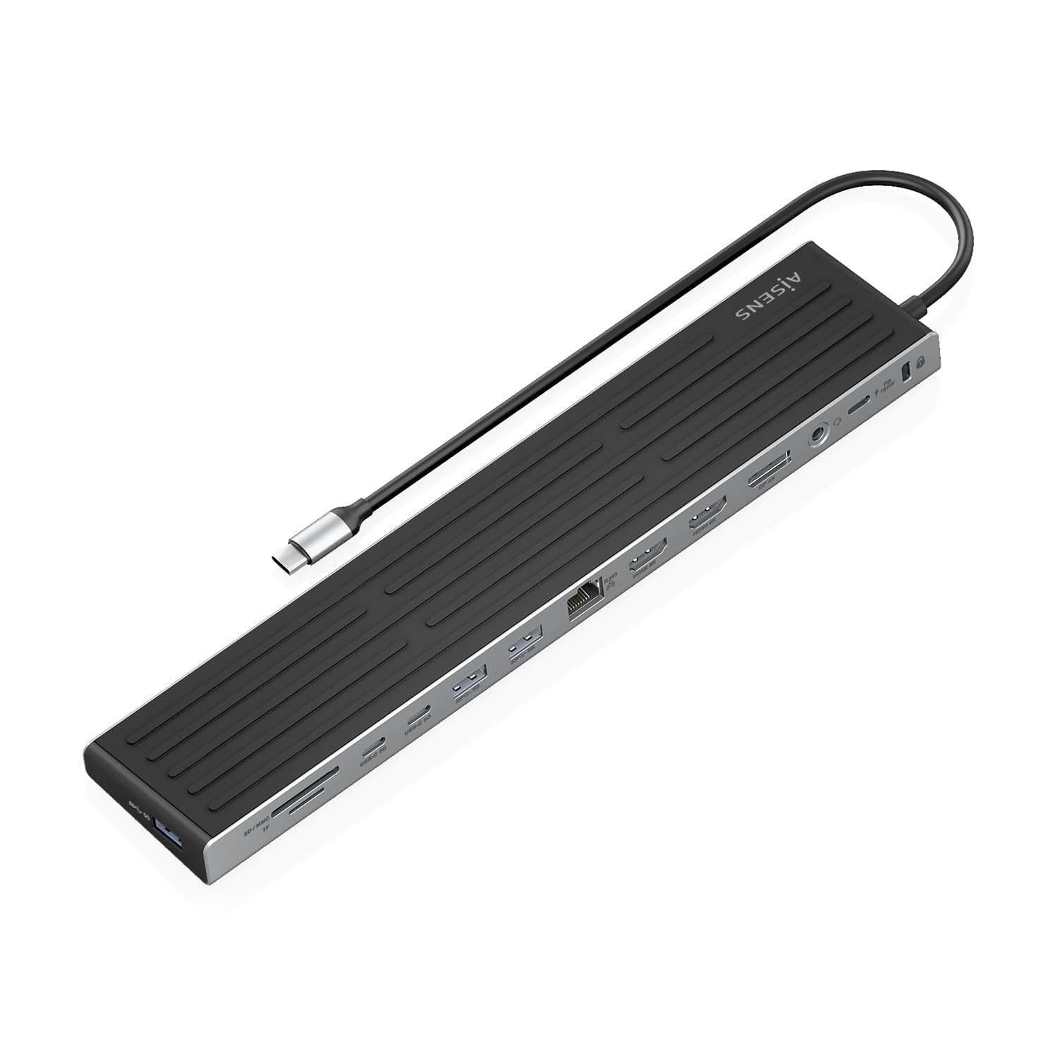 AISENS - USB-C Dock 13 EN 1, USB-C A 2xHDMI, 1xDISPLAYPORT, 1xRJ45, 3xUSB-A, 2xUSB-C, 1xUSB-C PD, 1xSD, 1xMICRO SD, 1xAUDIO, 1xRANURA Kensington, 30CM