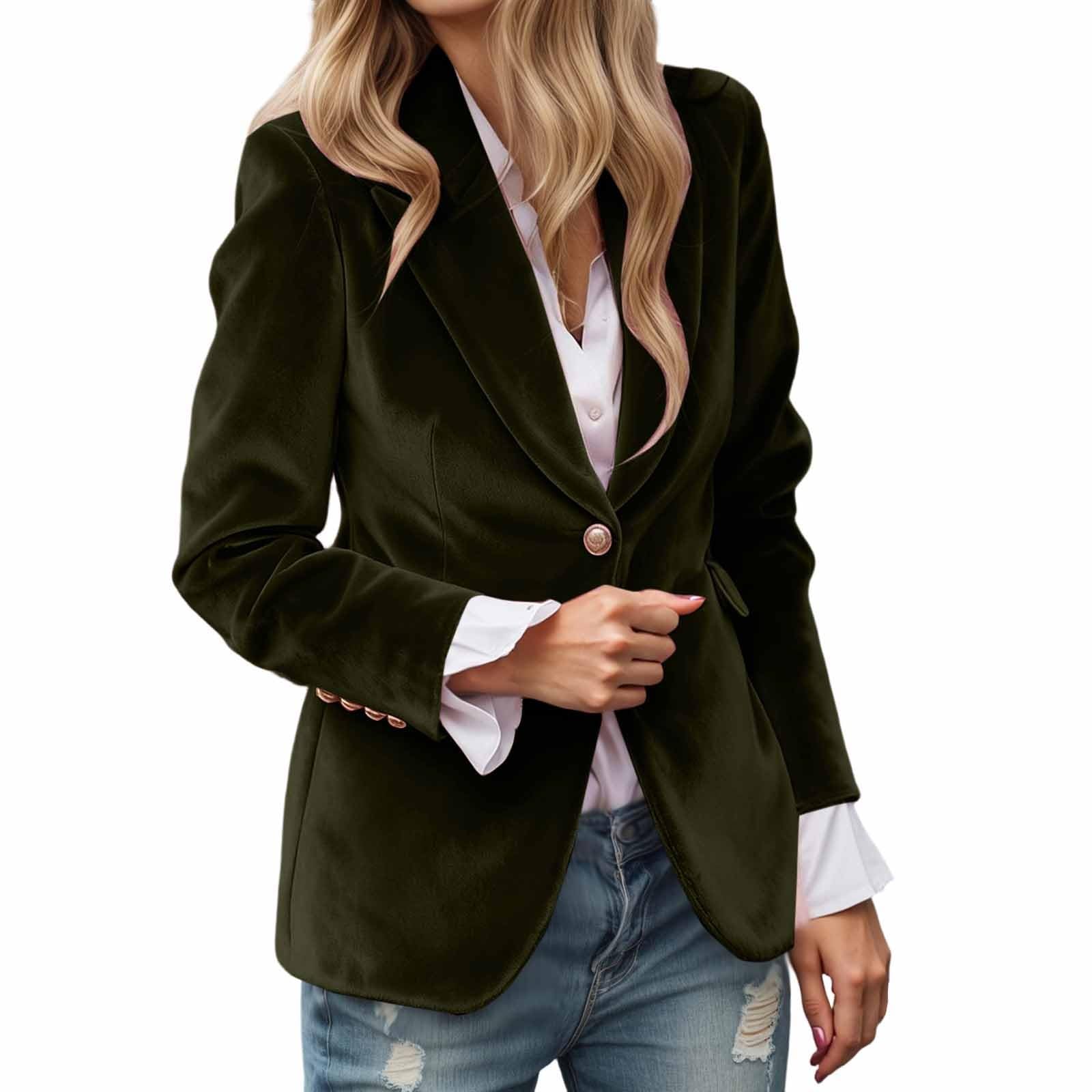 Ronony Velvet Blazer Jackets for Women Casual Business Button Up Jacket Fall Winter Coat Notch Lapel Work Dressy