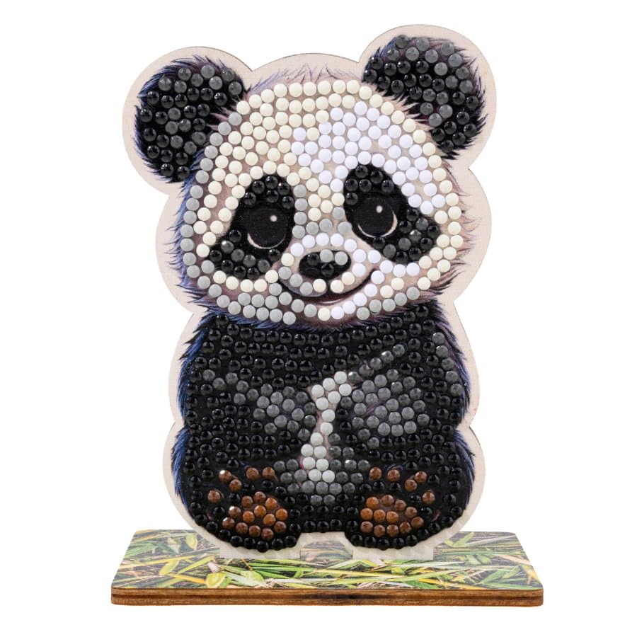 CRYSTAL ART Wildlife Buddies - Kit Diamond Painting Originale, Panda, Diamatini in Resina Brillante, Set Creativo 6+ con Supporto in Legno, 11cm,