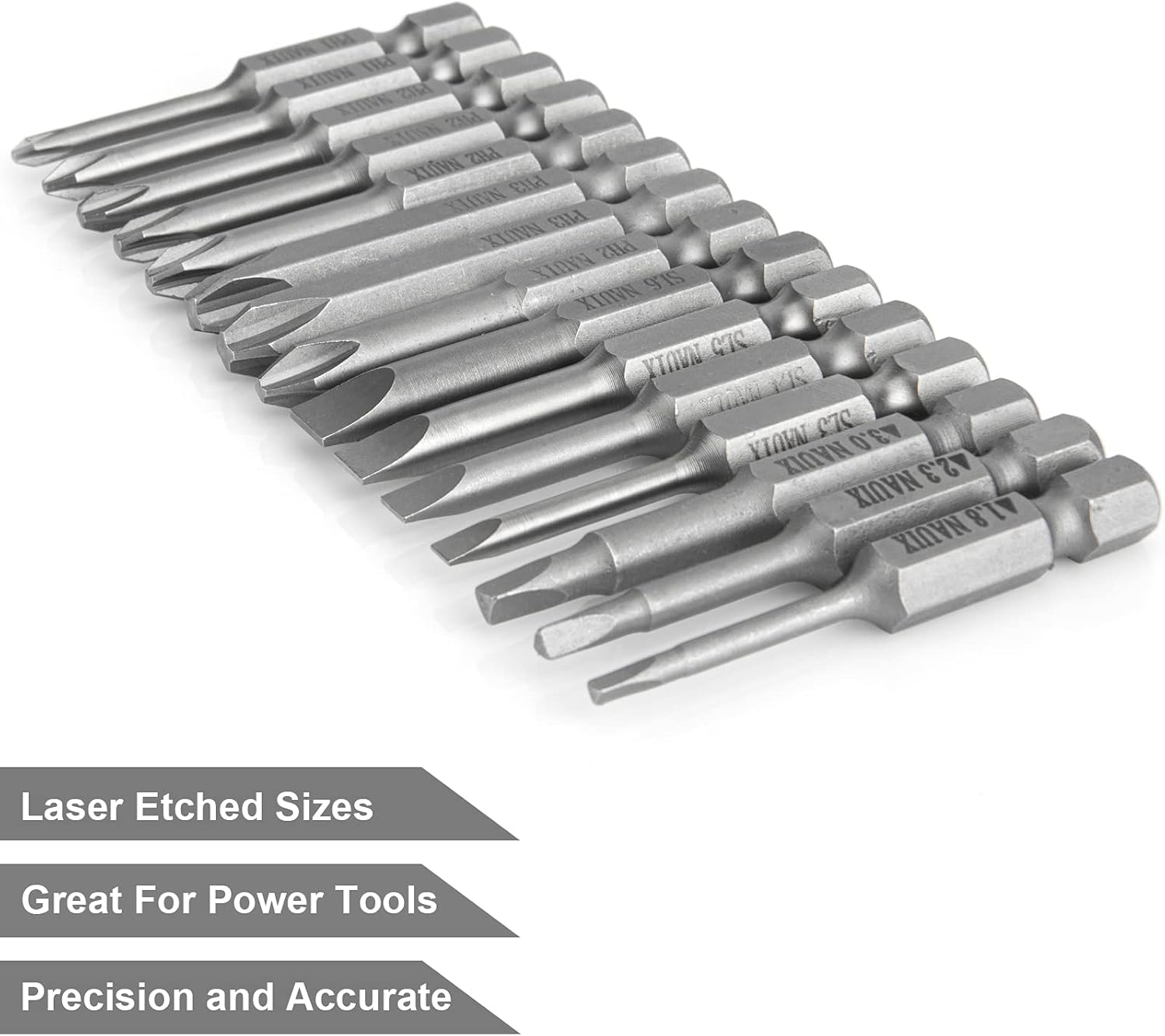 15 Piece Slotted Phillips Triangle Screwdriver Bit Set, 1/4 Inch Hex Shank S2 Steel Magnetic 2 Inch Long Drill Bits