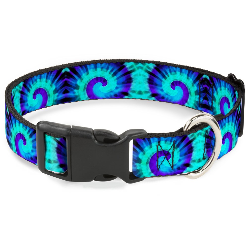 Buckle-Down Plastic Clip Collar - Tie Dye Swirl Purples/Blues - 1" Wide - Fits 15-26" Neck - Large