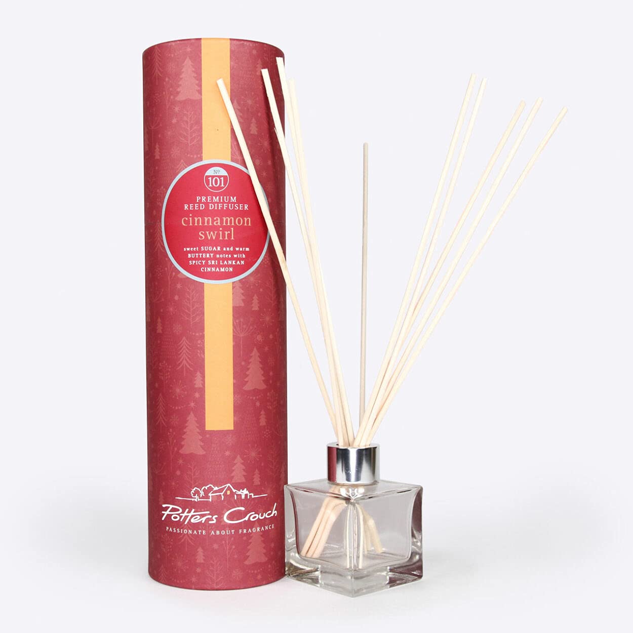 Potters Crouch Clear No.101 Cinnamon Swirls Festive Vegan Friendly Luxury Oil Diffuser Gift Set With Sticks 100Ml