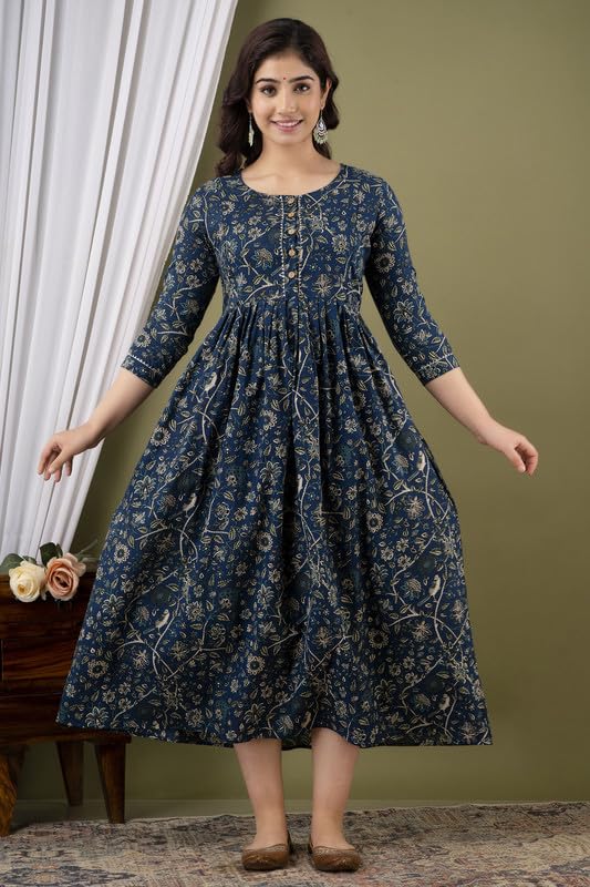Image of Women's Pure Cotton Printed Maternity Gown /Maternity wear /Feeding Gown A-line Maternity Feeding Dress Maternity Kurti Gown for Women