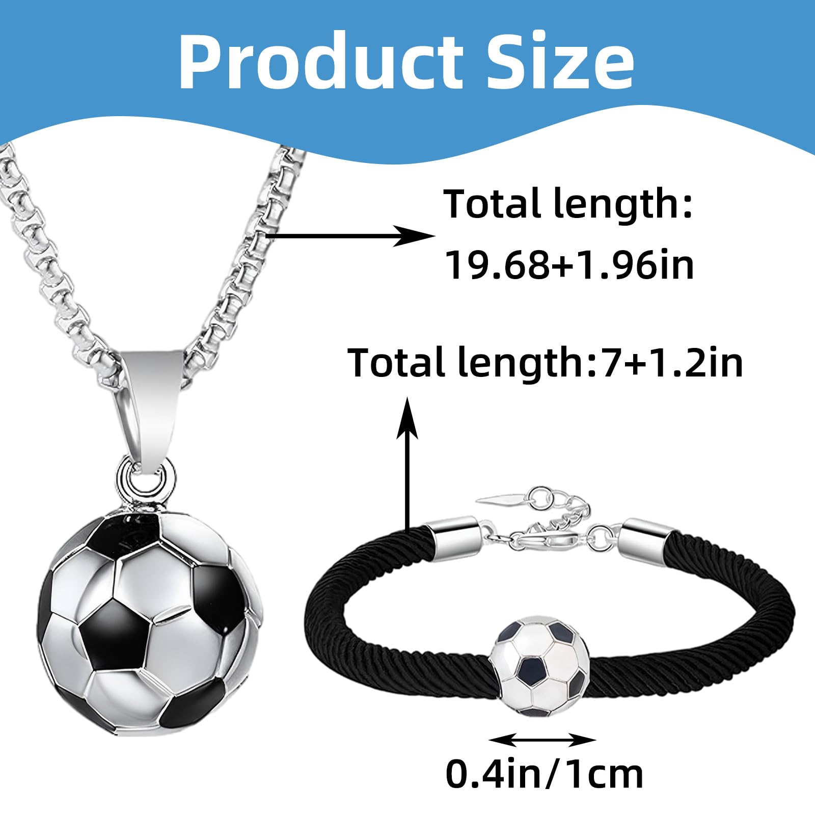 Collar y pulsera de acero inoxidable de fútbol, colgante plateado para amantes del fútbol, regalos