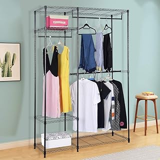 Heavy Duty Clothing Garment Rack Wire Shelving Closet Clothes Stand Rack Double Rod Wardrobe Metal Storage Rack Freestandi...