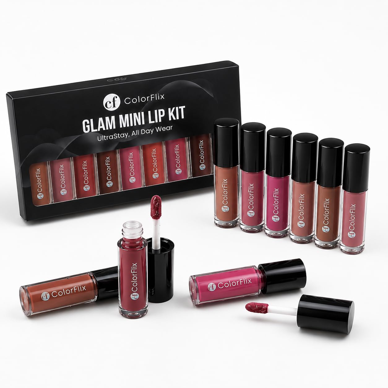 ColorFlix Glam Mini Lip Kit Set of 9, UltraStay Liquid Lipsticks for All Day Wear 2ml Each (Nude)-picture-17