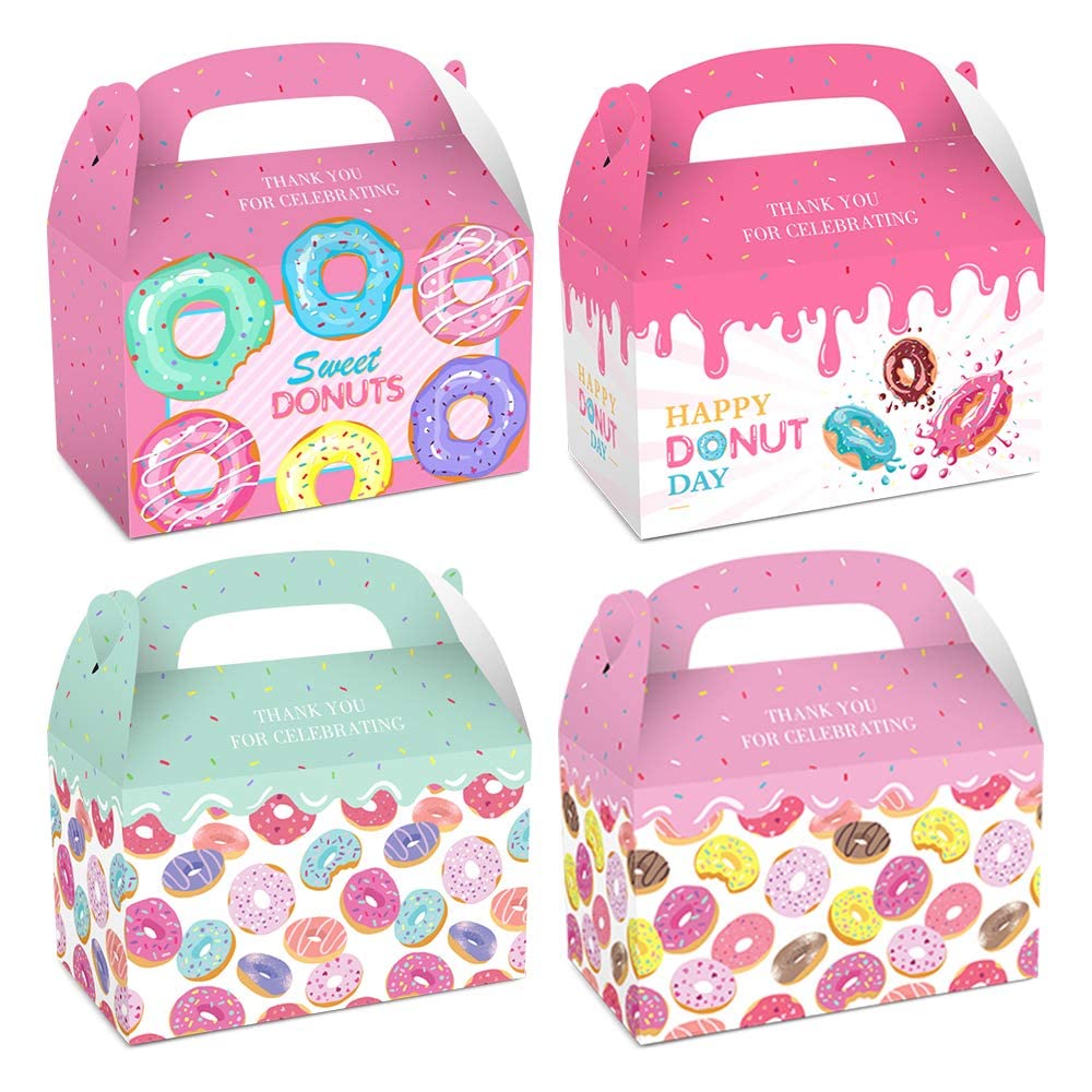 SunPhoenix Sweet Donut Party Favor Boxes – 12PCS Donut Candy Treat Boxes with Handles, Cute Doughnut Gift Boxes for Birthday Baby Shower Pink Sweet Dessert Decorations Party Supplies