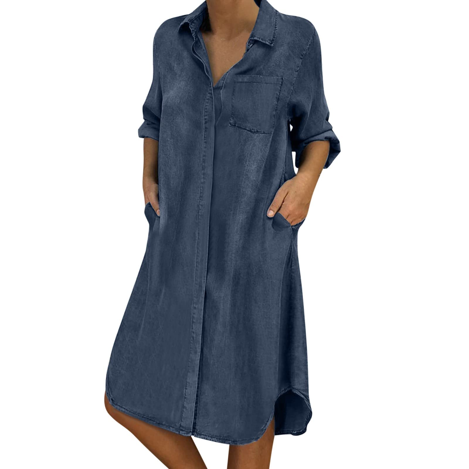 Robe en denim ample col en V pour masquer les complexes avec style - 6