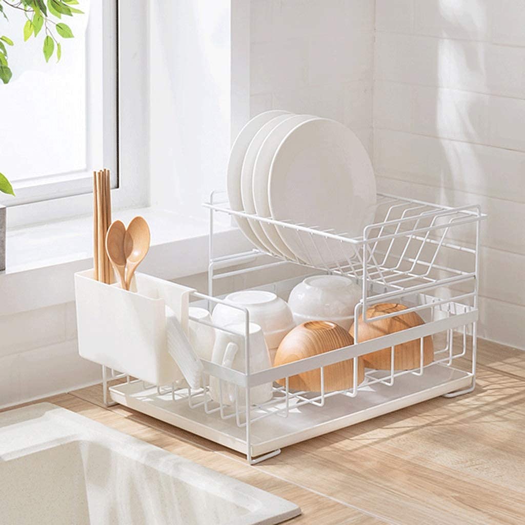 Escurreplatos Rejilla para secar Platos Rejilla para secar Platos de Cocina Capas Dobles Desmontables con Bandeja de Goteo Soporte para Utensilios En