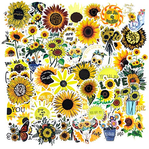Sunflower Stickers, Waterproof Vinyl Stickers for Hydroflasks Laptop Stickers Water Bottle Stickers for Teens Computer Stickers Guitar Phone Car Skateboard Stickers for Girls (50PCS Sunflower Decals)