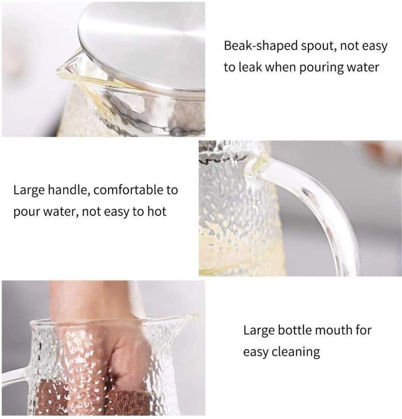 Handgefertigte Teekanne Aus Glas | Mit Teesieb, großem Fassungsvermögen, tropffreiem Ausguss, hitzebeständig, for Eistee, Kaffee, Milch, Saft(1.8L)