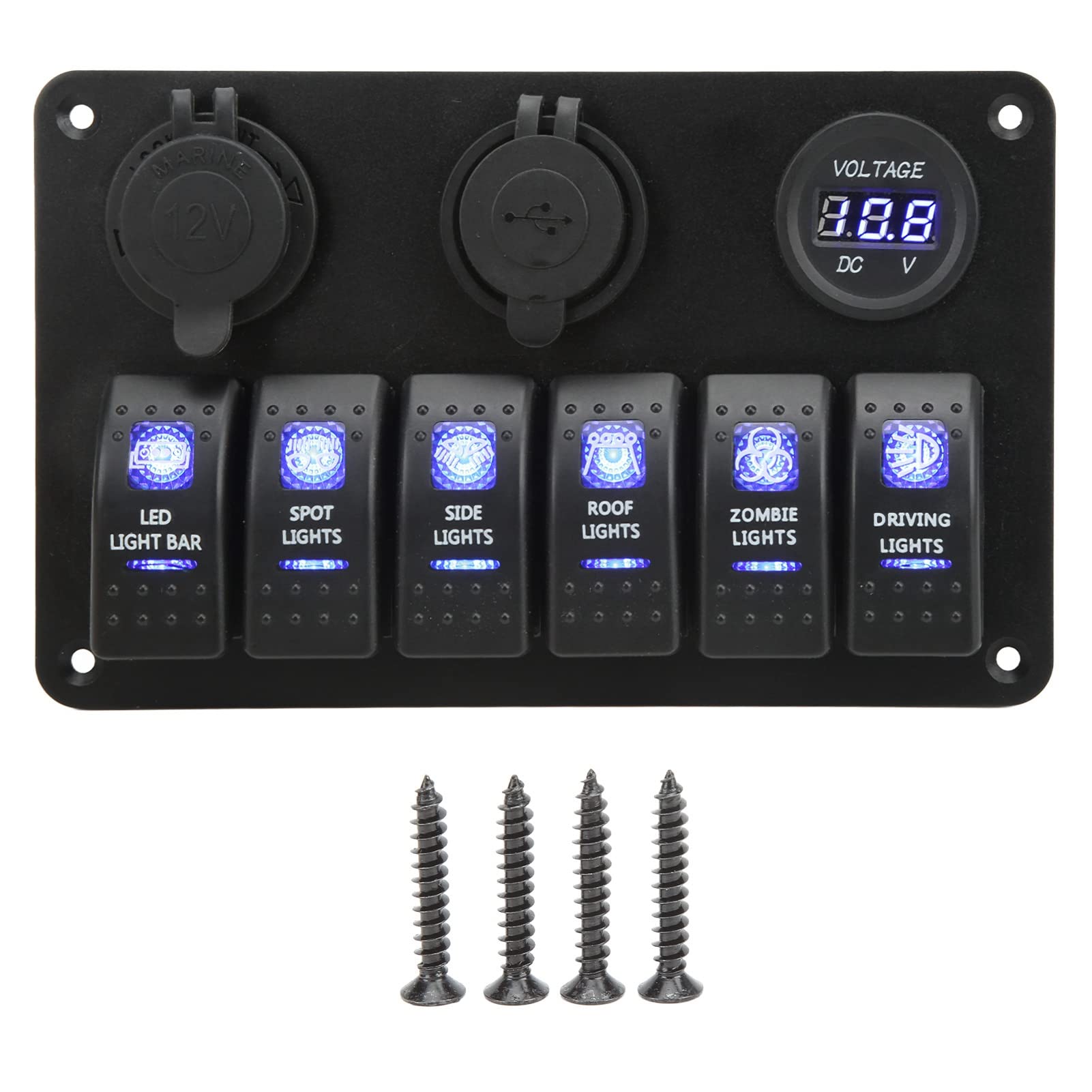 Generic Panel Przełączników Kołyskowych 12 V 24 V 6 Gang z Podwójnym USB i Wyświetlaczem Woltomierza do Ciężarówki RV SUV Marine Wodoodporna Konstrukcja