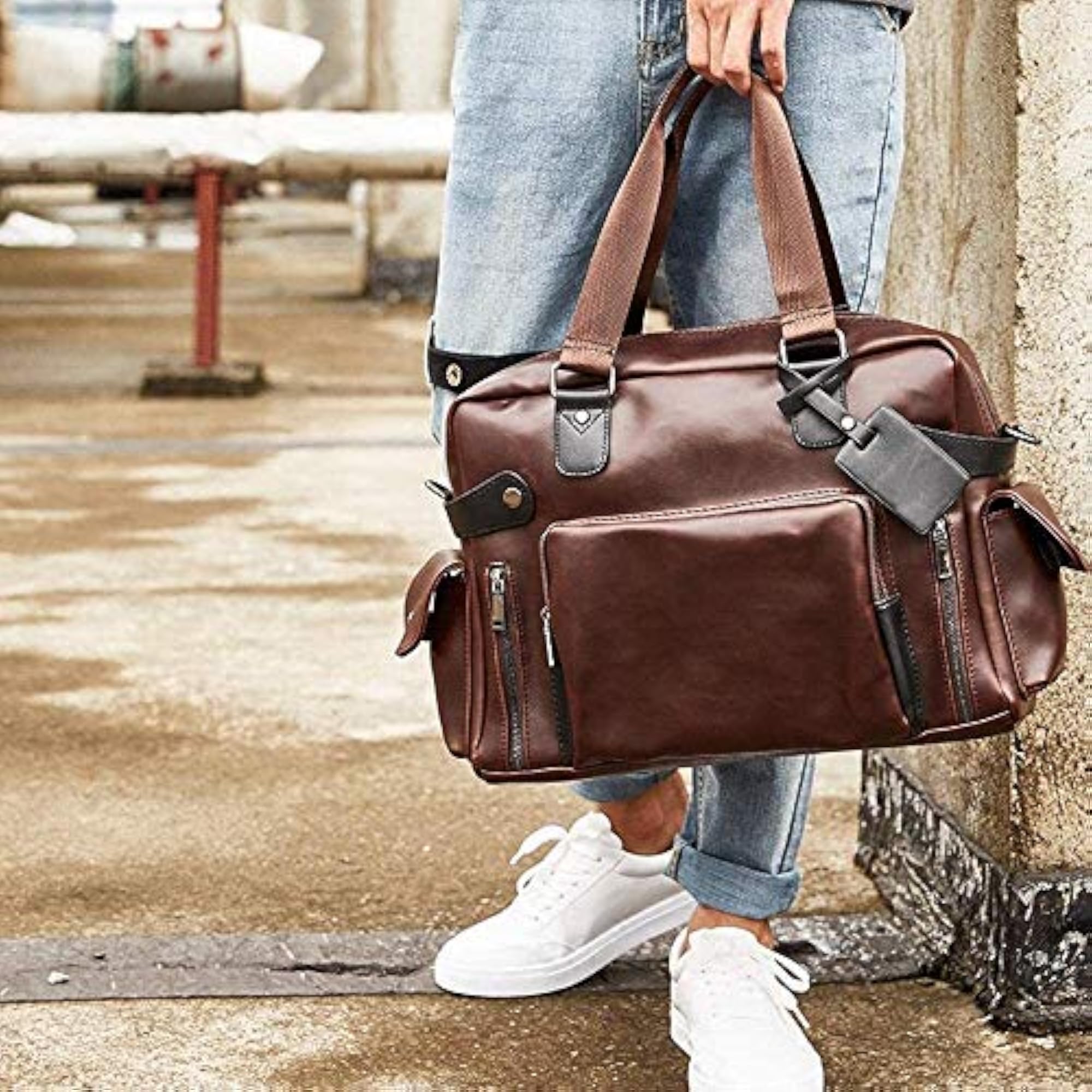 Leather Large Pocket Briefcase, Retro Men's Bag