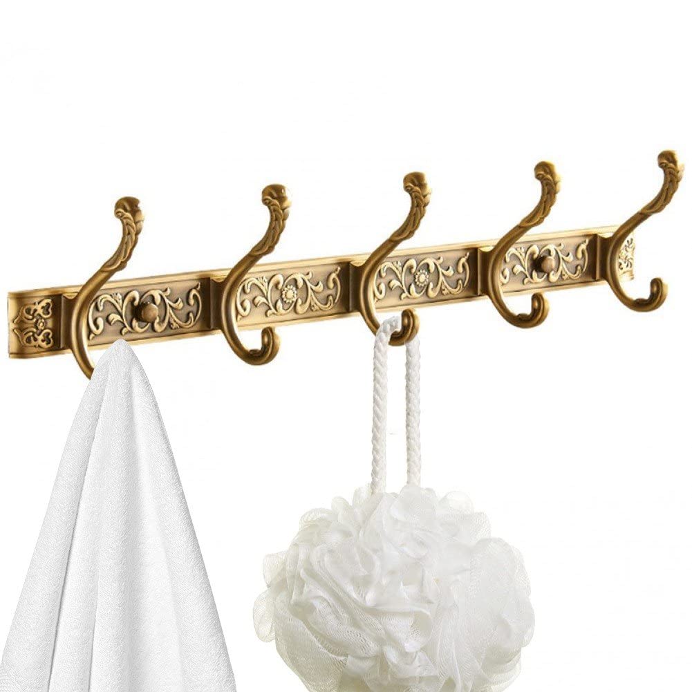 Dinntty Antique Brass Wall Mount Towel Holder Robe Hook Robe Clothes Coat Hook Entryway Row Hook Bathroom Accessories Organizer
