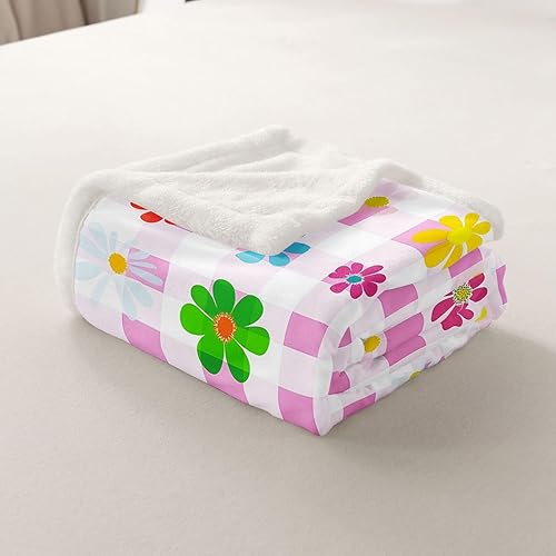 Miniatura 24 de Manfei Pink Flower Throw Blanket Watercolor Floral Leaves Print Fleece Blanket Plants Wildflower Cozy Throws for Bed Couch Sofa,Kids Boys Girls Room