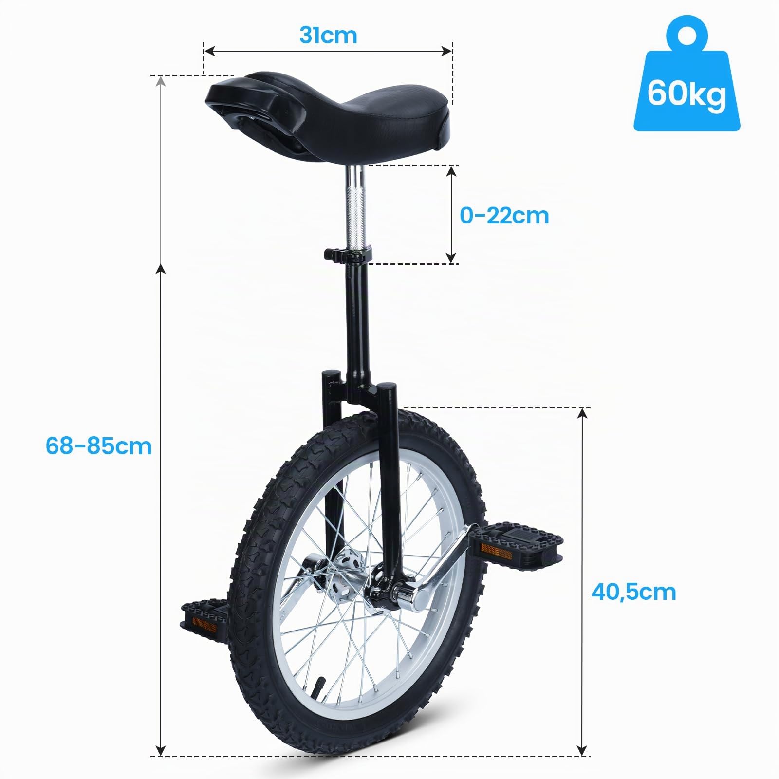 tonchean Monocycle 16 pouces Unicycle d'entraînement à l'équilibre Réglable en hauteur Monocycle pour enfants, débutants et professionnels unisexe