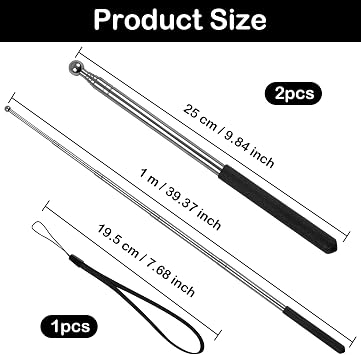 2 Pcs Telescopic Pointer Stick, Retractable Teacher Rod with Lanyard