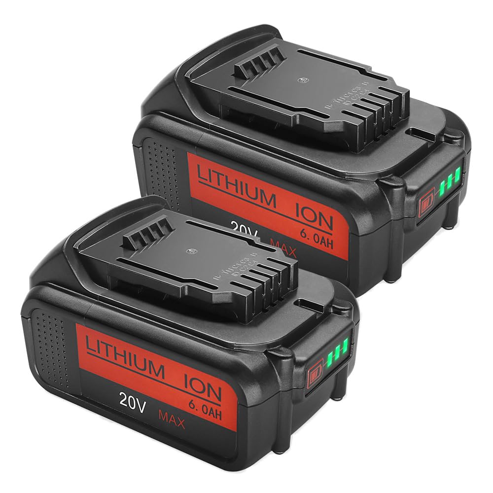 2 Pack 6.0Ah Battery Replacement for Dewalt 20 Volt MAX Lithium Ion Premium XR Battery DCB200 DCB201 DCB203 DCB204BT-2 DCB206