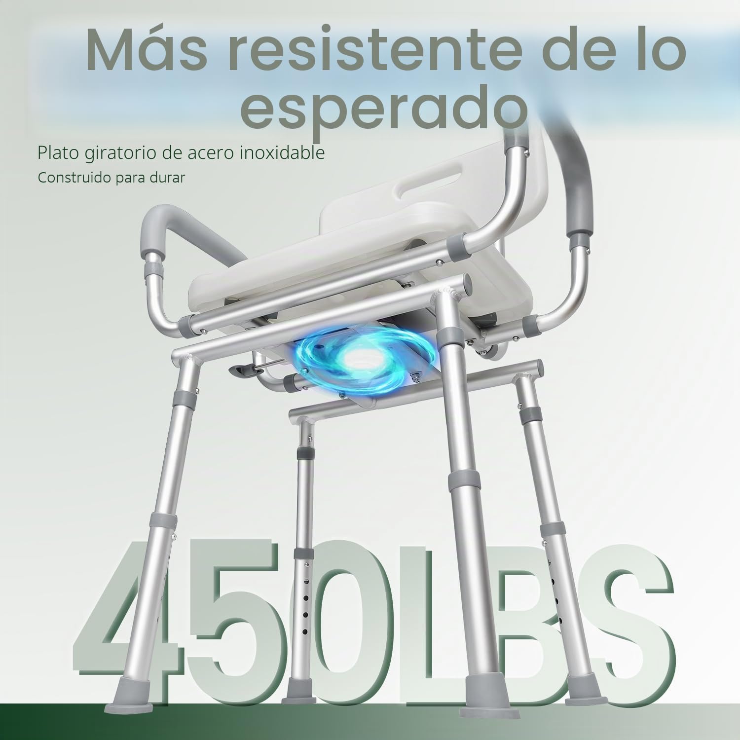 Agrish Silla de Ducha Giratoria 360° con Respaldo y Brazos Extraíbles | Altura regulable, base antideslizante y capacidad de 204 kg; ideal para mayores y personas con movilidad reducida