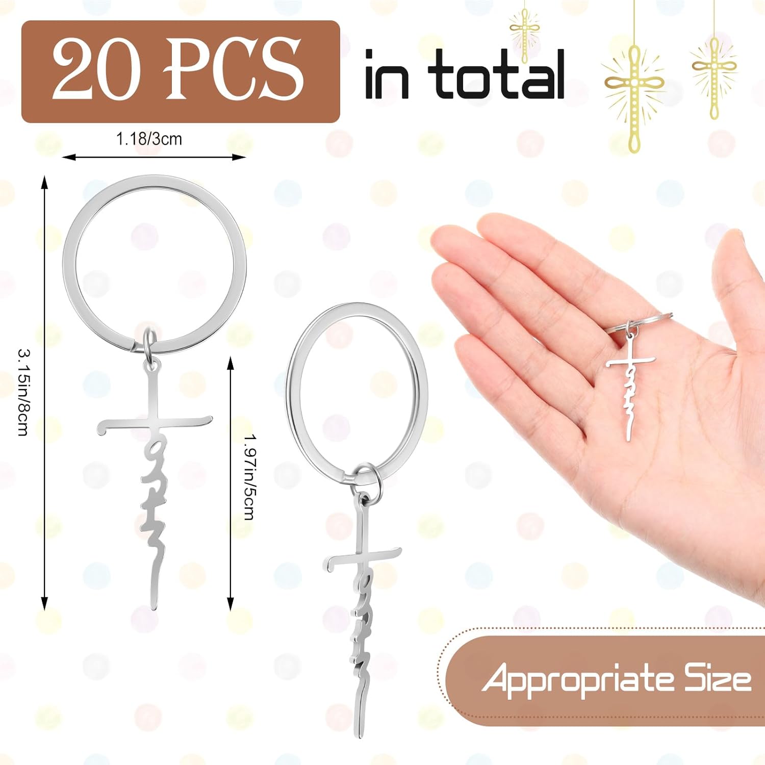 Landical 20 Pcs Faith Cross Keychain Religious Christian Gifts for Women Stainless Steel Faith Cross Bulk for Christmas Baptism Confirmation Gifts - Image 2