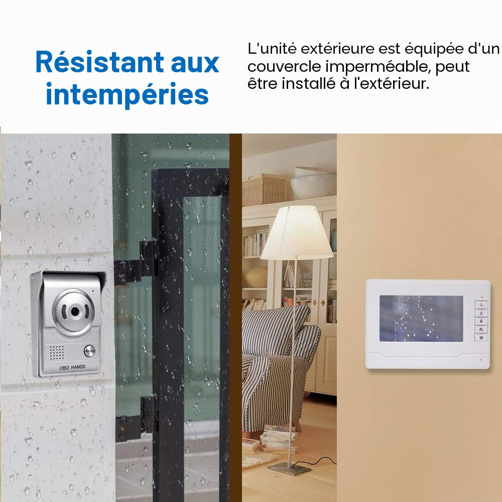 KDL Video Intercom Système d'interphone vidéo Intelligent Téléphone de Porte vidéo Sonnette 7 Pouces, Caméra IR extérieure étanche avec Moniteur pour la Maison (1 Moniteur)