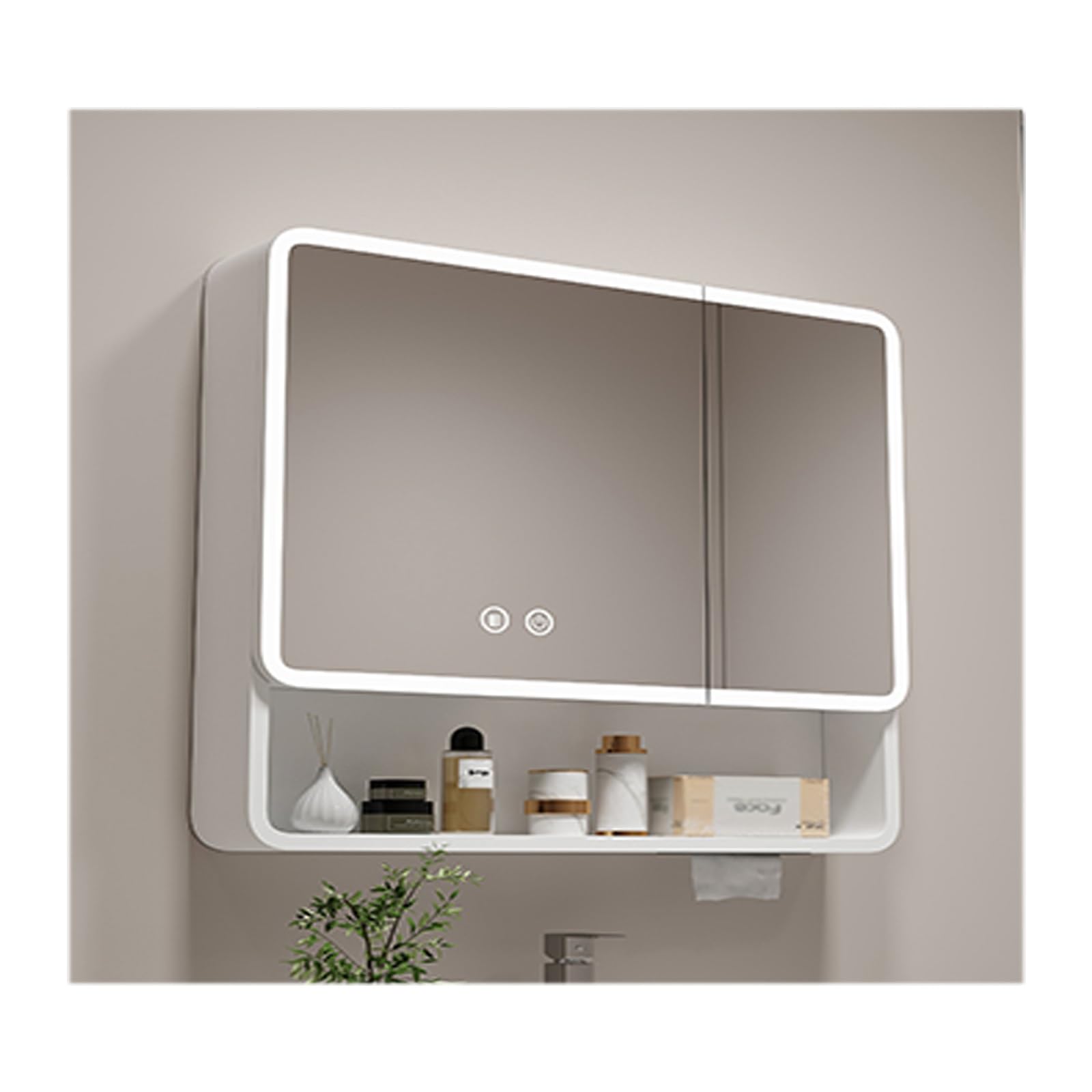FLYIODFCXV bathroom mirror cabinet, Wall Mirror Door ，Demisting Design, Aluminum Alloy Material, Large Capacity(White,56 * 70cm/22 * 27.5in)