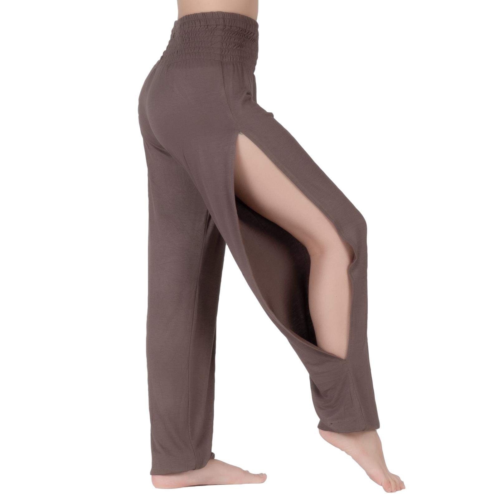 LOFBAZ Womens Subtle Slit Yoga Pants with High Smocked Waist Sweatpants Workout Joggers Maternity Clothing Pajamas Leggings Dusky Gray L